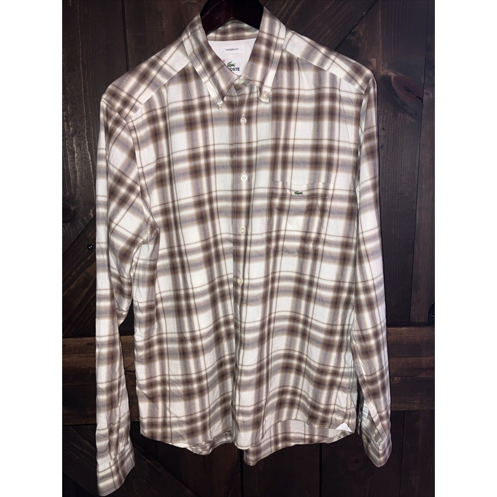 Lacoste Shirt Mens Size 42 Multicolor Plaid‎ Button Up Long Sleeve Modern Fit